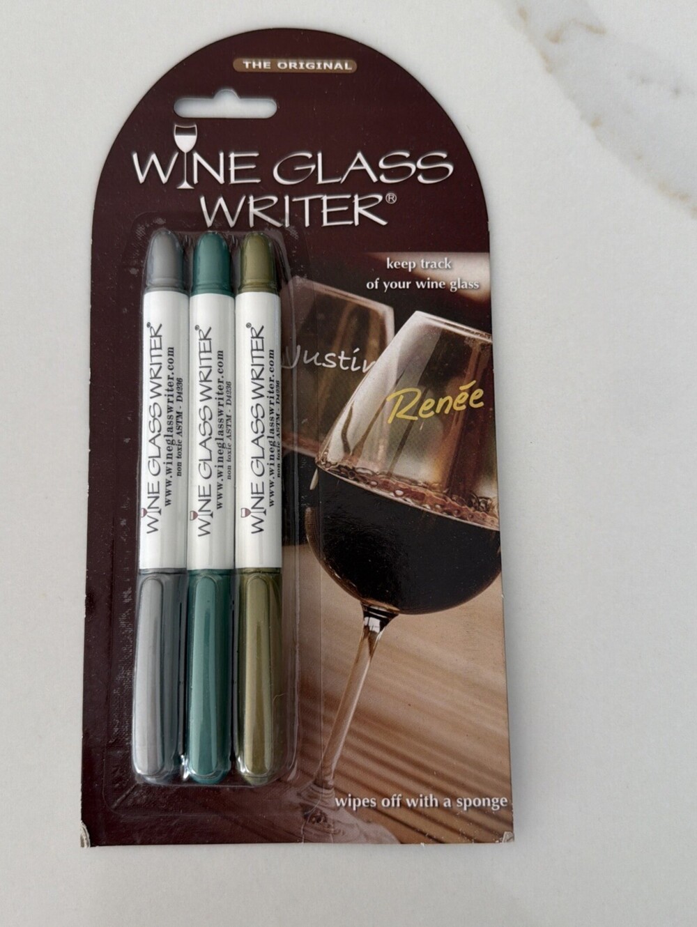 2 pack NEW Party Wine Glass Writer 3 Pack Washable Markers in Silver/Green/Gold